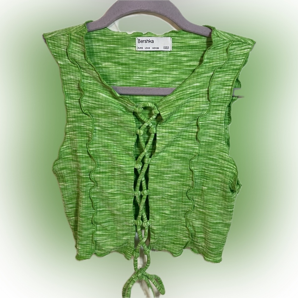 Berksha Lime Green Brat Summer Crop Tie Front Top Size Small